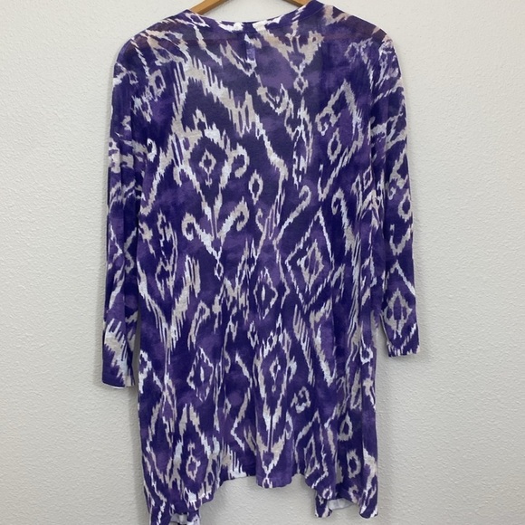 Chico’s Travelers collection Lightweight Linen blend Boho print cardigan size 2 - Picture 3 of 6